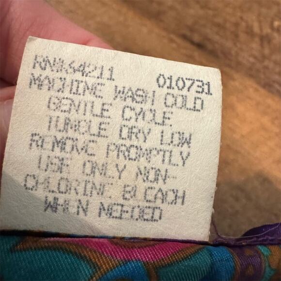 California Miss 1X VTG Floral Kimono Robe 80s/90s Teal Pink Roses Belted READ - Picture 6 of 8